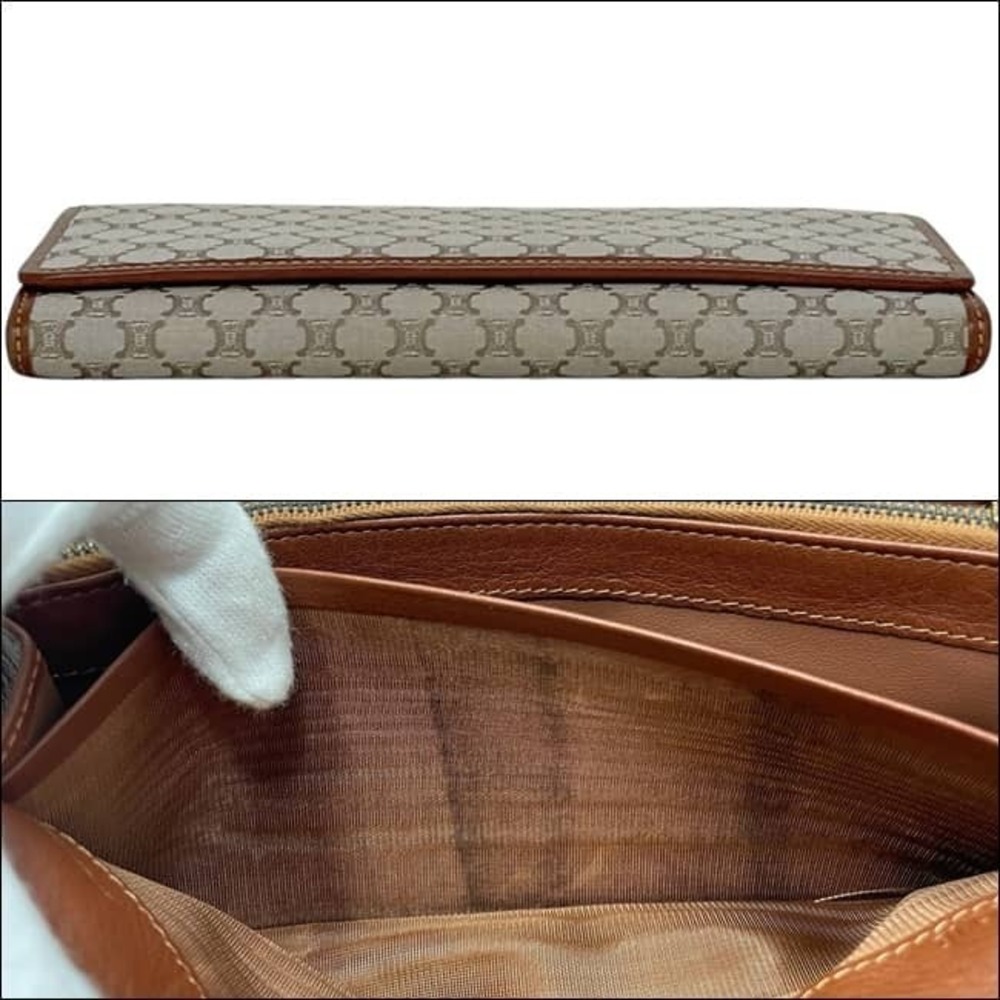 Celine Bifold Long Wallet Beige Macadam Leather Ys Oo Tan Brown - Picture 7 of 10